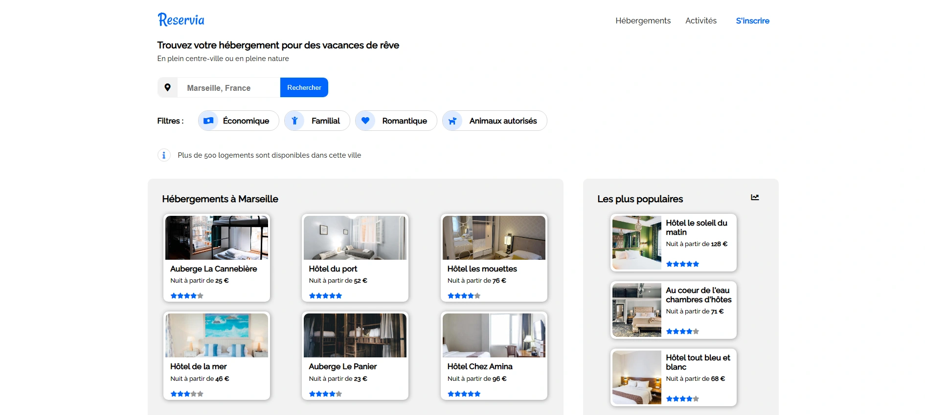 Aperçu du site Réservia